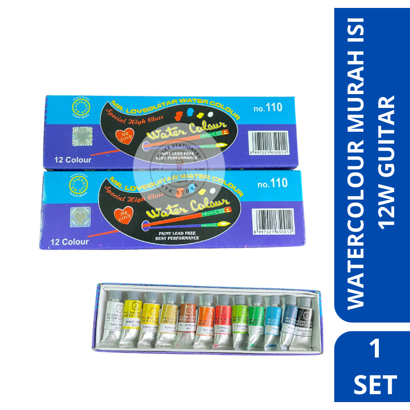 

[1 SET] Cat Air / Cat Lukis Watercolour Murah Kecil No 110 Isi 12 Warna Guitar