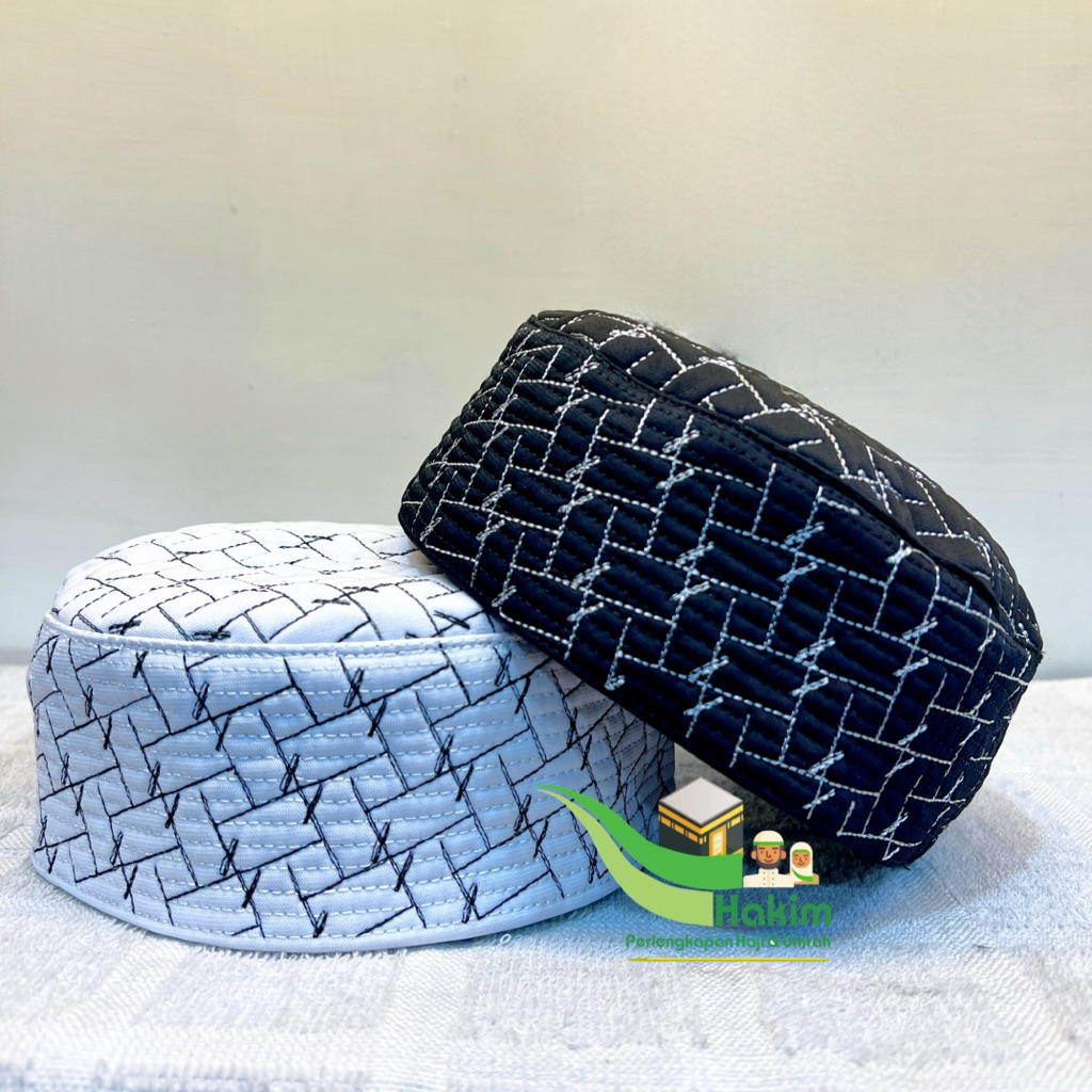 Kopiah Malawi Kombinasi Putih & Hitam Import Pakistan No.5 - No.9 Songkok Premium Malawi Import Peci