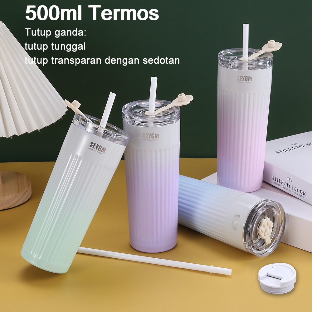 [READY]Tumbler minum sedotan aesthetic Tumbler stainless steel 500ml Single Cover Tumblr Botol Minum