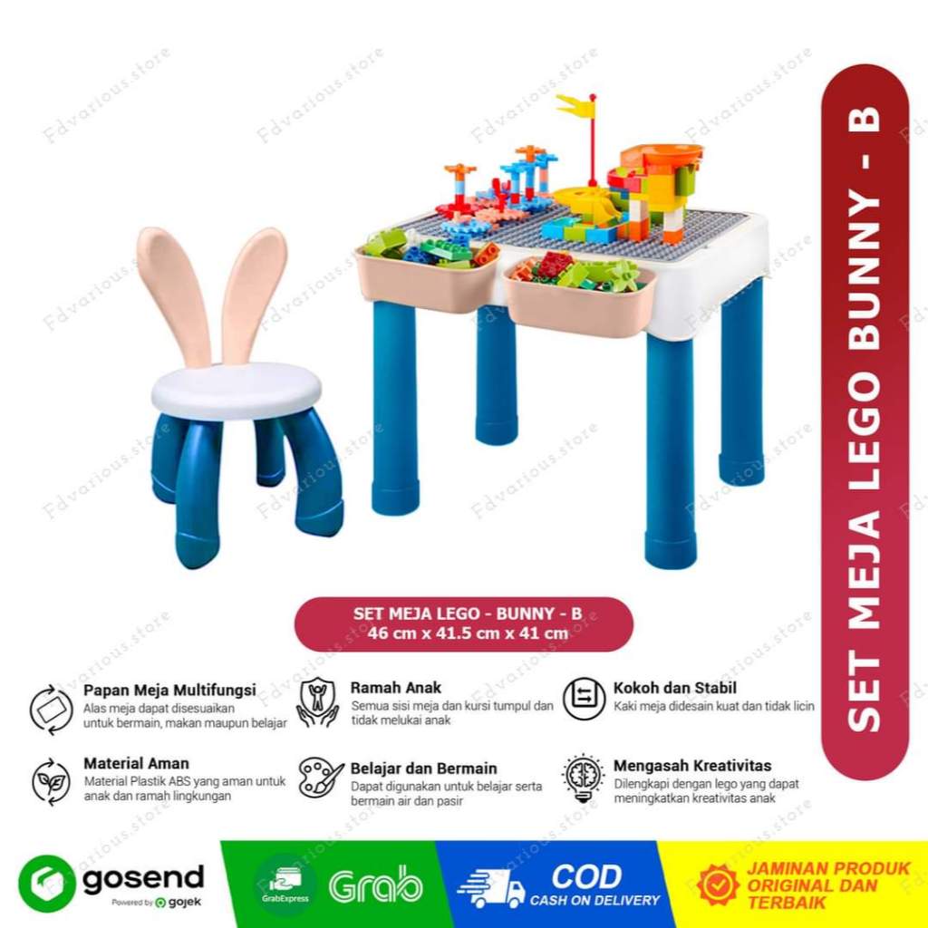 Set Meja Lego Bunny | Meja Lego Multifungsi | Meja Balok | Meja Belajar dan bermain anak