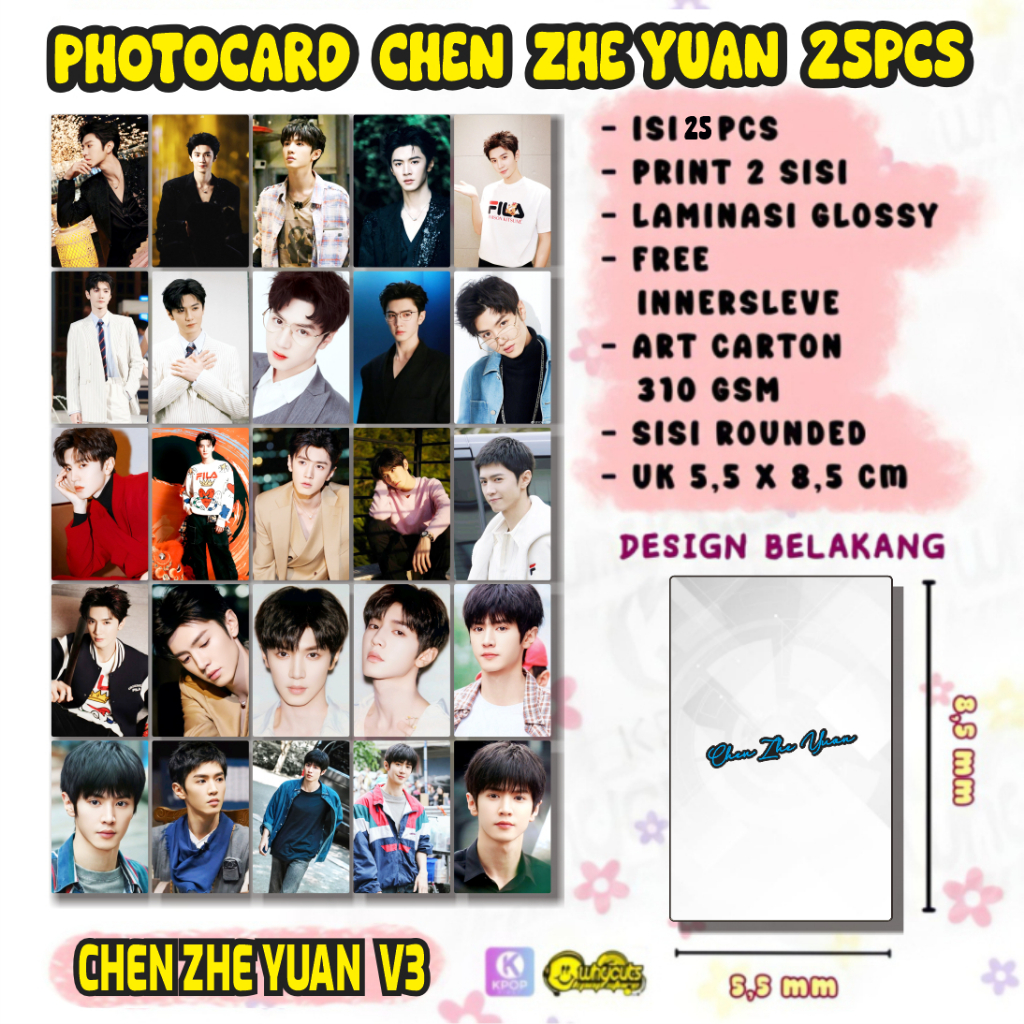 25PCS Photocard Aktor China Chen Zhe Yuan print 2 sisi laminasi glossy tebal tidak luntur