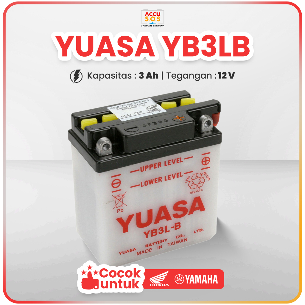 Aki Motor YUASA YB3LB untuk Yamaha RX king, TOUCH, TIARA, Honda CB lama