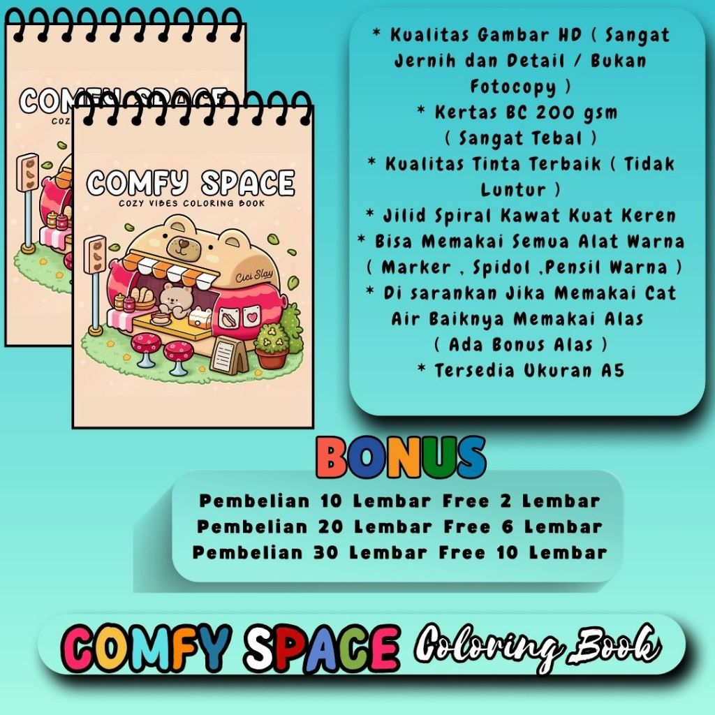 

COMFY SPACE Buku Mewarnai A5 A4 Coloring Book Gambar HD Jernih Kertas Premium Tebal 200 gsm Jilid Spiral Kawat Keren