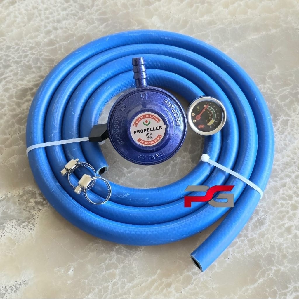 Paket Regulator Propeller Meter + Selang Gas 3 Lapis 2 Meter  + Klem 2 Pcs