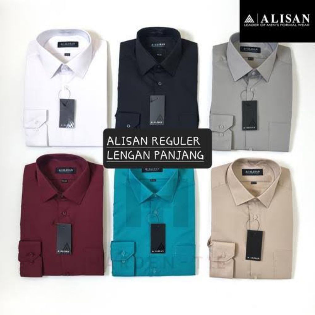 Kemeja Alisan Polos Lengan Panjang Reguler XS-XXXL