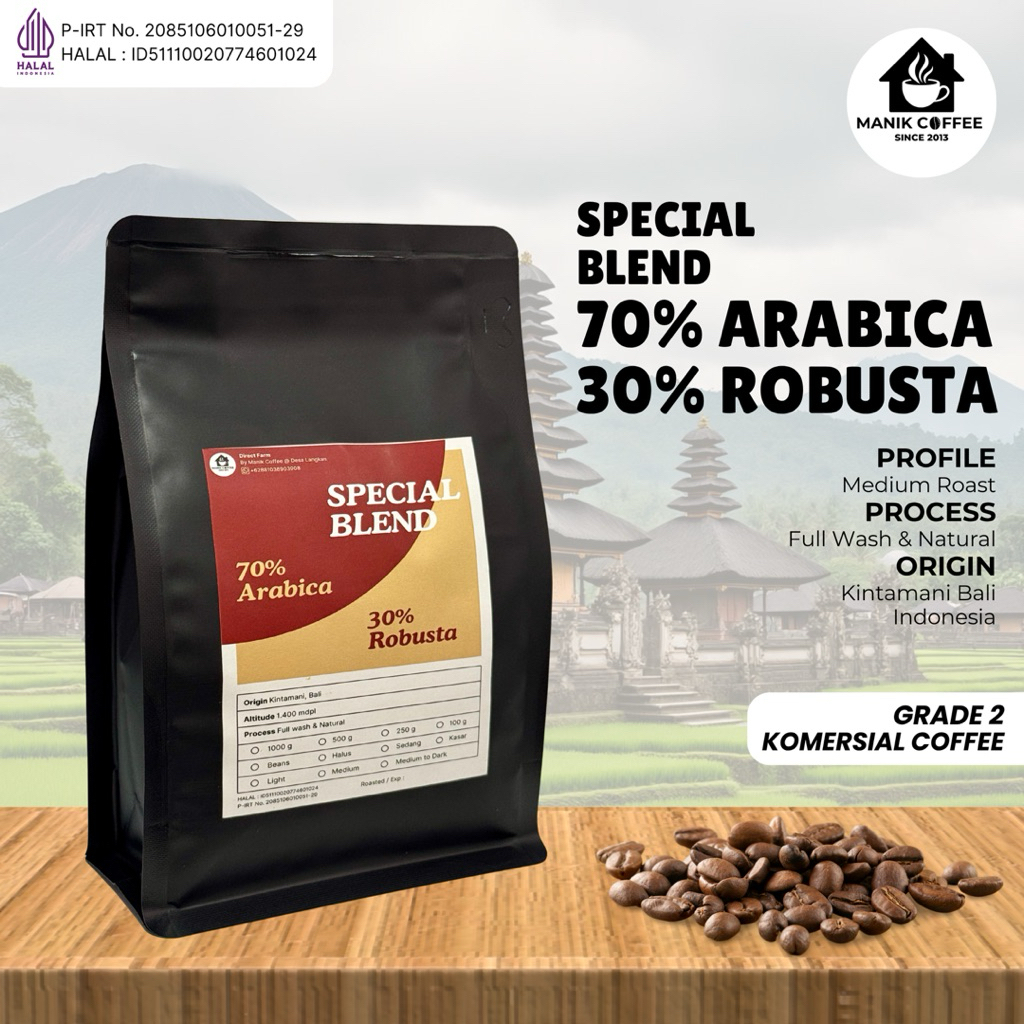 

Biji Kopi Special Blend Espresso 70% Arabica 30% Robusta Kintamani Bali Komersial Roasted Beans