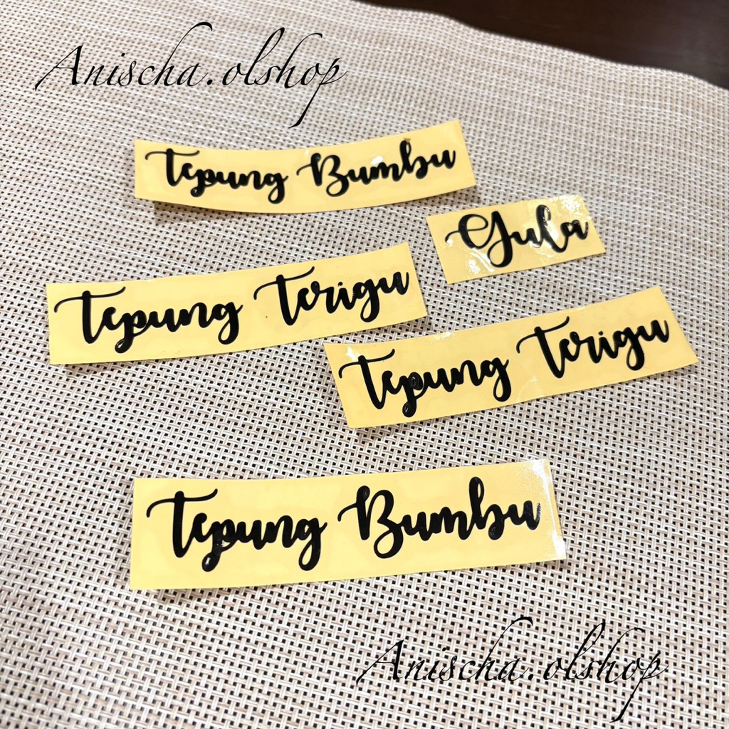 

Stiker Cutting (yang nempel hanya huruf saja) Anti Air Anti minyak Stiker Bumbu dapur Bebas Request
