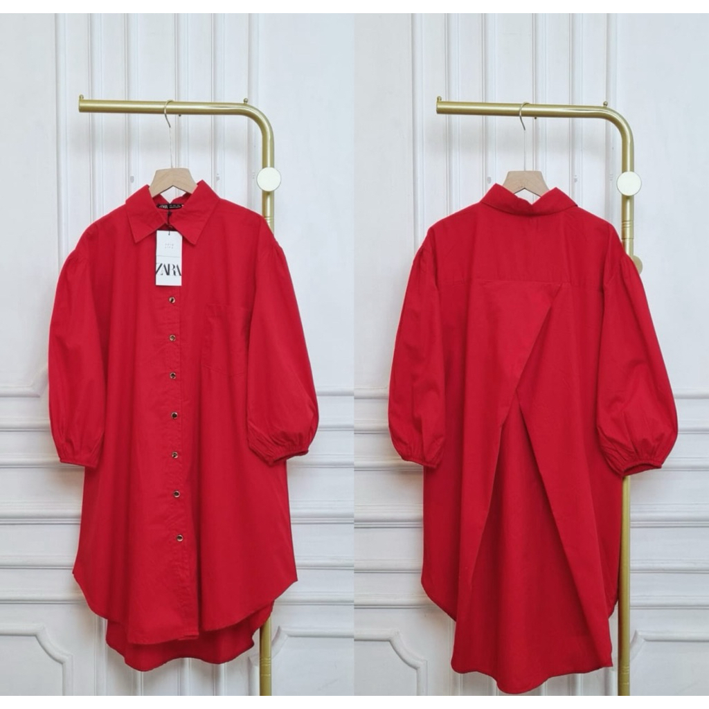Tunik MERAH Zara LD 120cm Oversize Tunic Wanita Lengan Karet