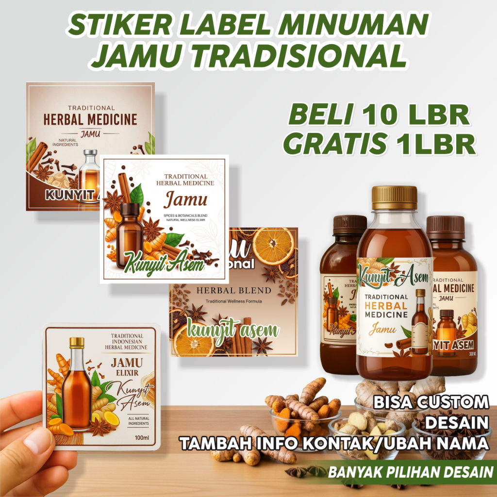 54 Pcs Stiker Label jamu tradisIonal bisa custom nama/brand desain bahan plastik