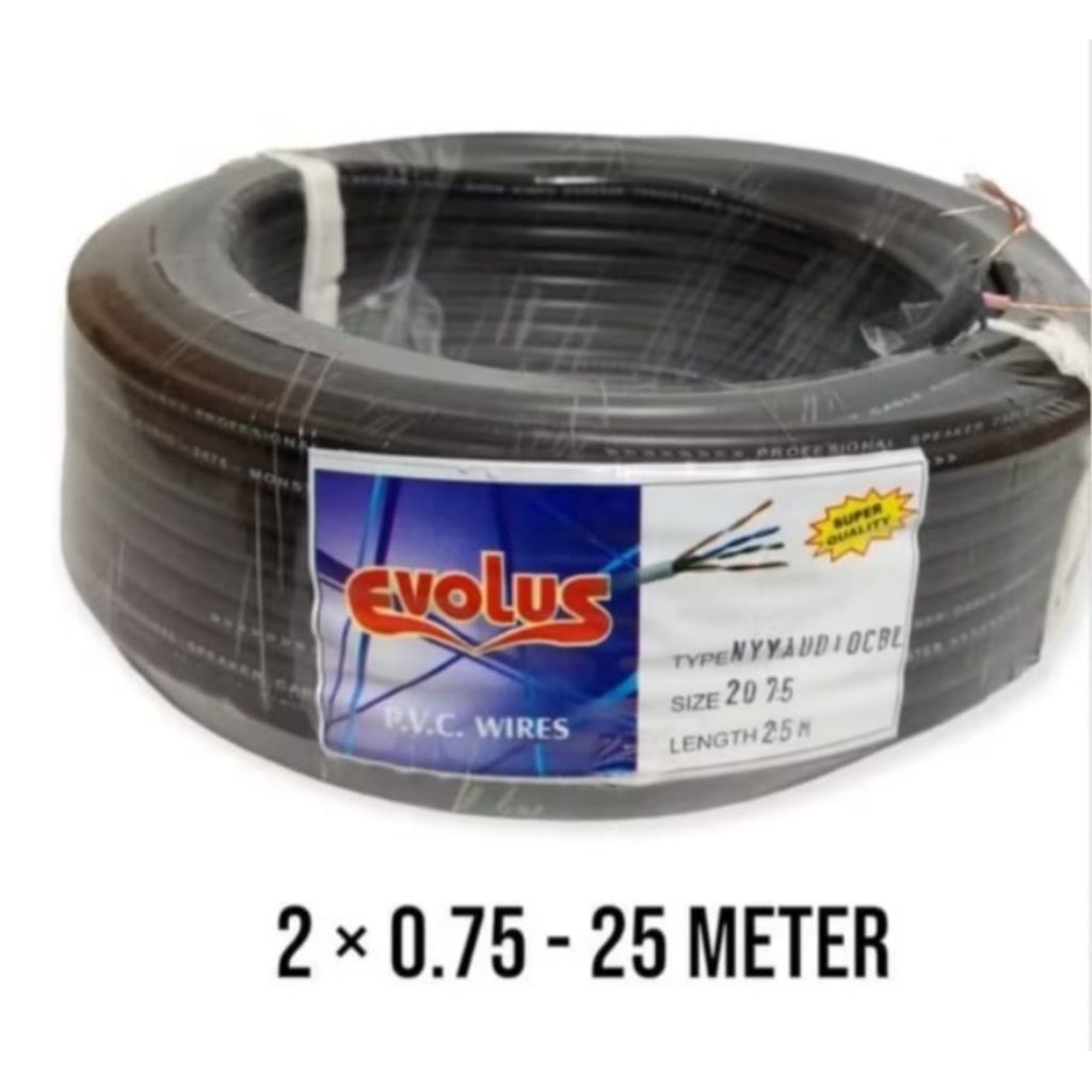 EVOLUS Kabel Listrik / Kabel Audio NYYHYO Serabut  2 × 075  Panjang 25meter- HITAM