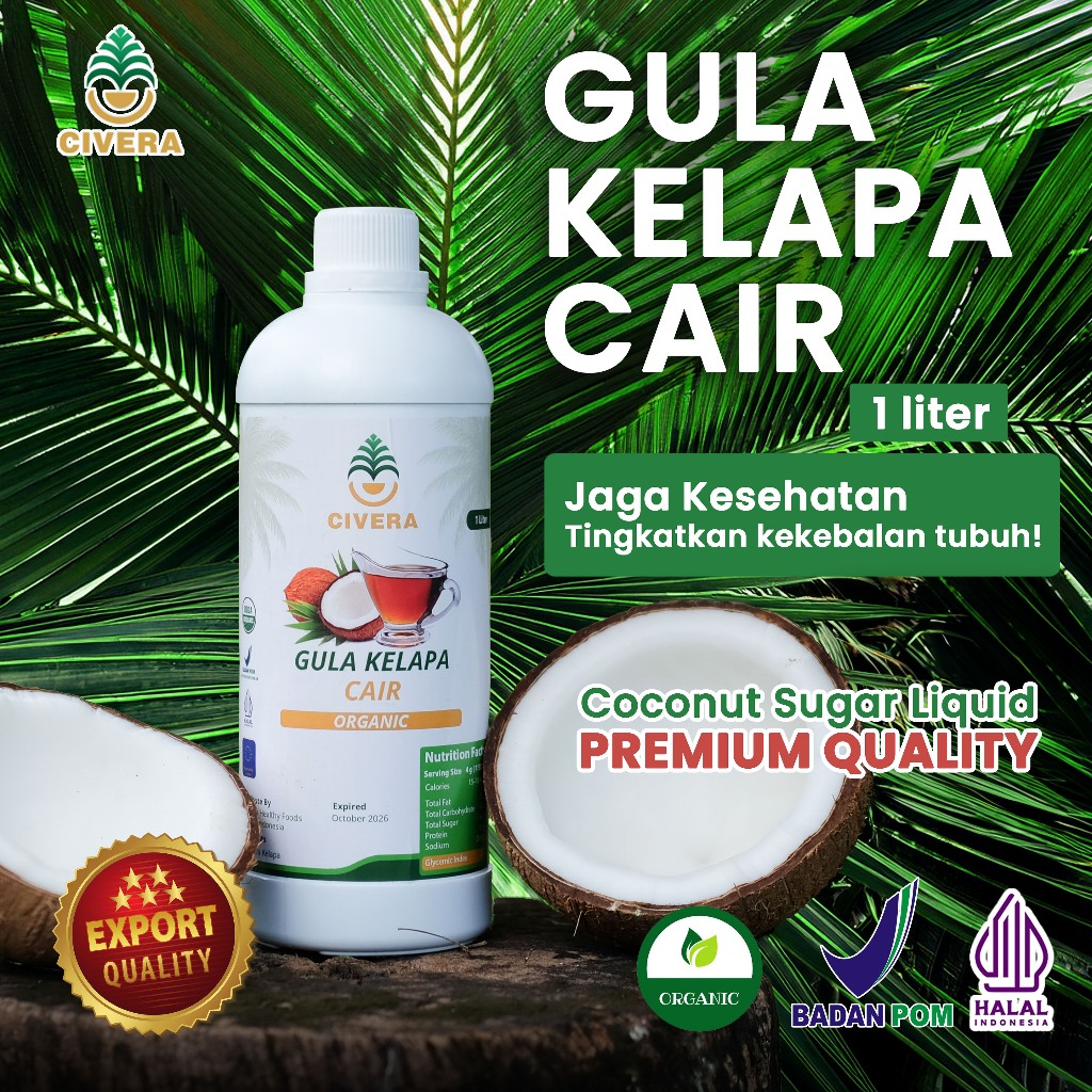 

Civera Gula Kelapa Cair 1 Liter / Coconut Sugar Liquid Organic / Coconut Nectar Kemasan 1 Literan cocok untuk Kopi Teh / 100% Organik Coconut Sugar