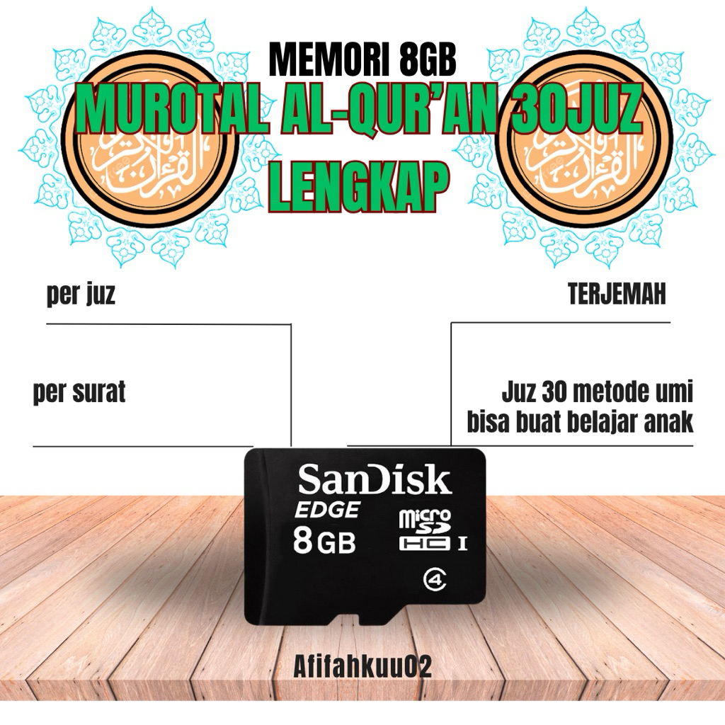 MEMORI MUROTAL AL QUR'AN 30 JUZ PER SURAT&PER JUZ 8GB LENGKAP