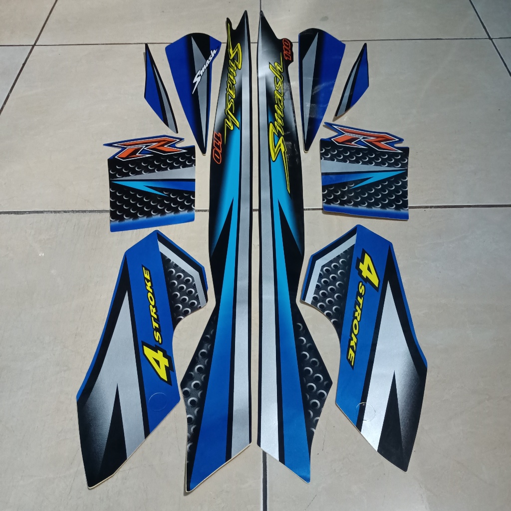 stiker striping suzuki smash 110 r 2007 hitam biru lis body standar berkualitas original