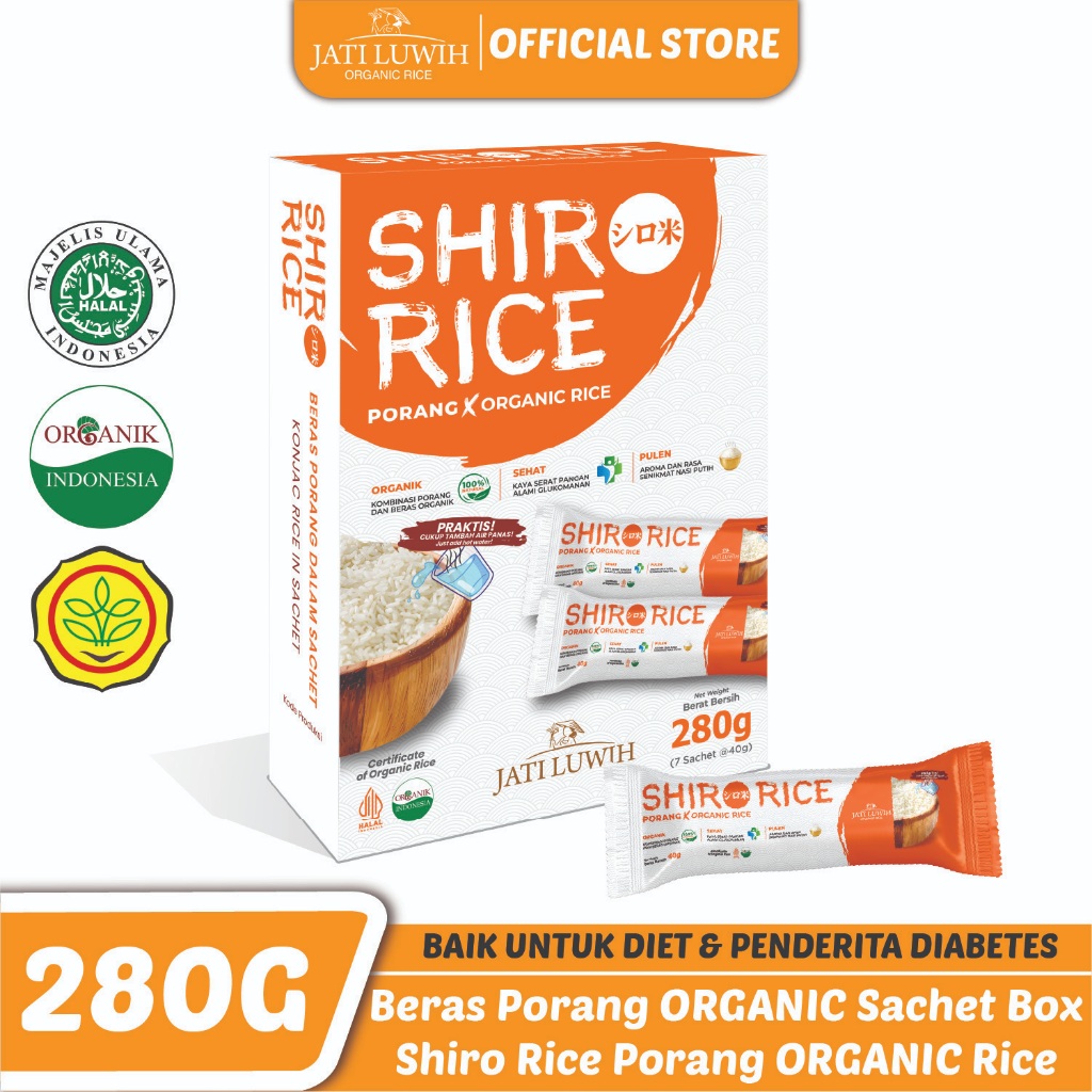 

Shiro Rice Beras Porang Organik Instant Sachet - Shirataki/Konjac Rice/Beras Porang Organik Instant Box