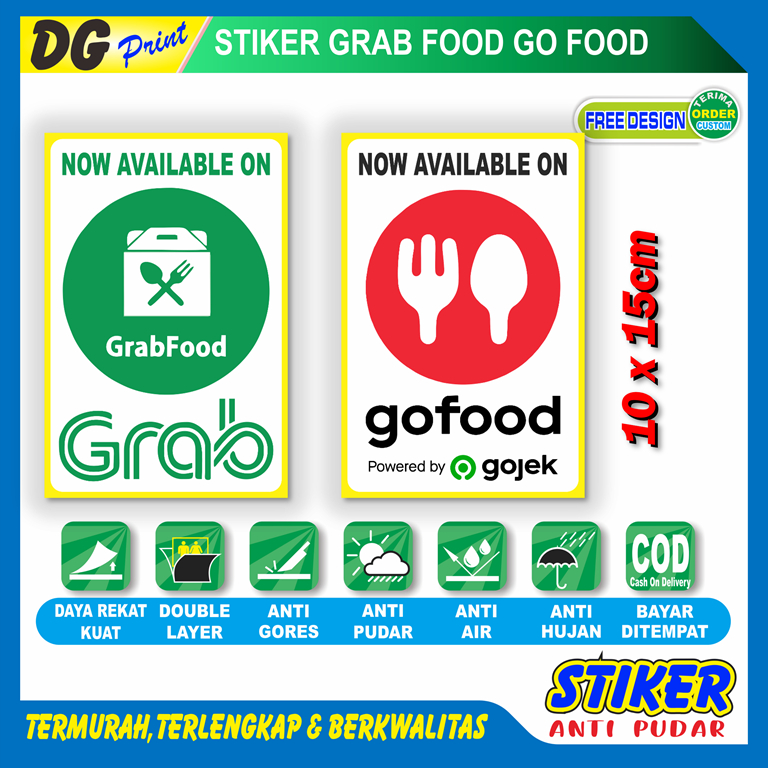 

Stiker anti pudar grab food go food identitas makanan online sticker warung restoran gerobak dll