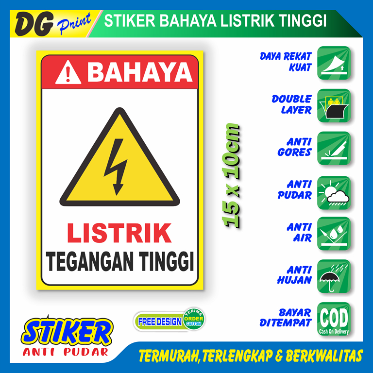 

Stiker anti pudar awas listrik tegangan tinggi sticker panel petunjuk bahaya setrum kabel listrik