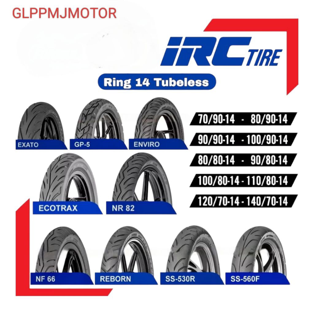 Ban Luar Ring 14 Matic IRC Tubles (70/90/80/80/90/90/100/80/110/70) Tubeless Ring14 Enviro NR91 NR95