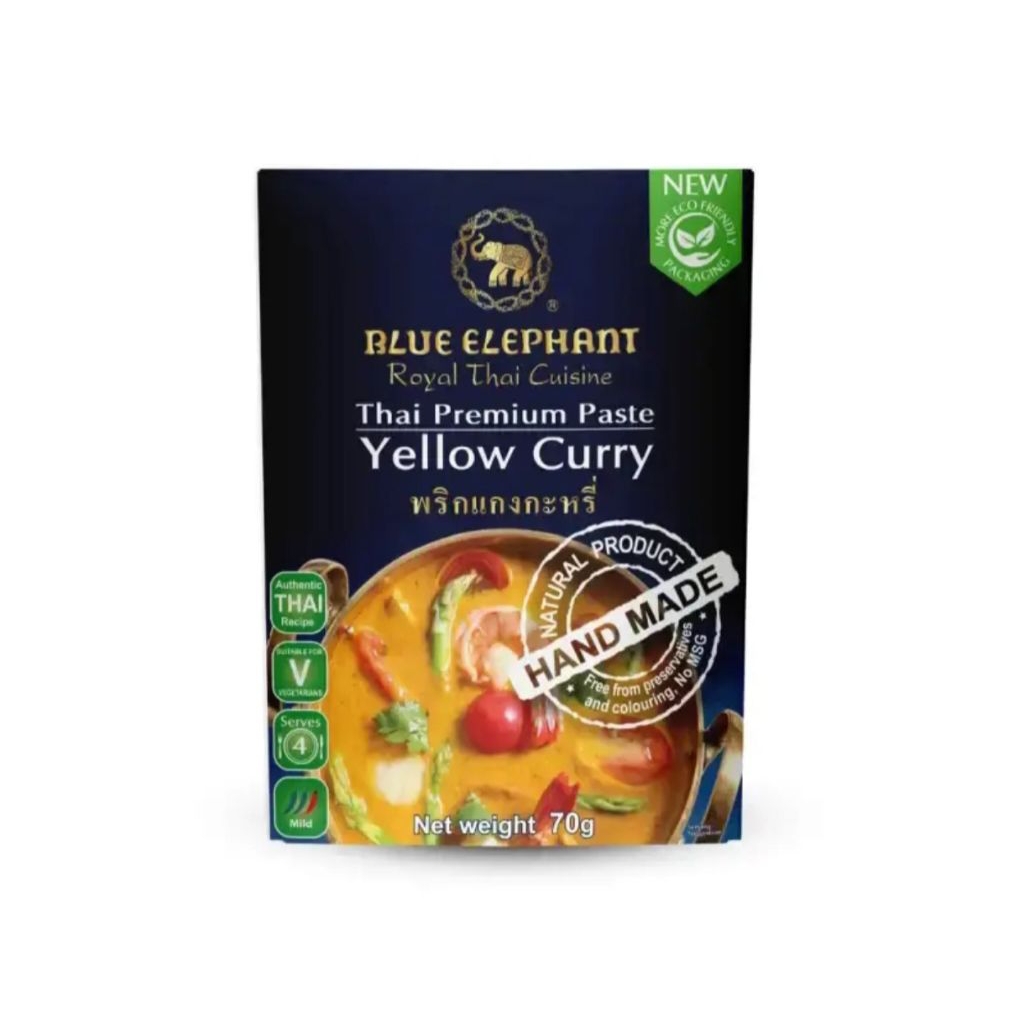 

Blue Elephant Yellow Curry Paste 70 gram, Terbuat dari rempah-rempah pilihan dan resep tradisional khas restoran Blue Elephant, pasta kari ini memiliki rasa gurih, sedikit manis, dan aroma hangat dari kunyit serta rempah lainnya