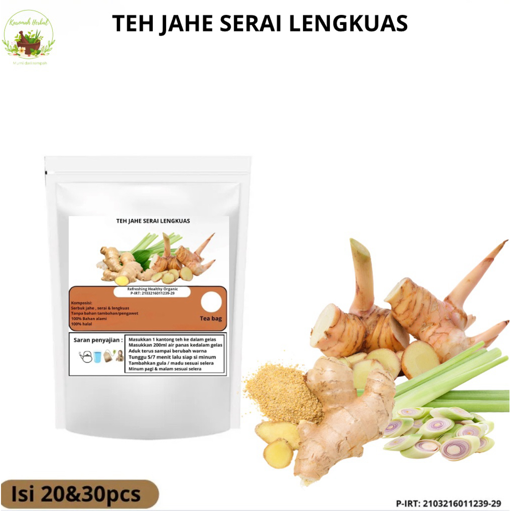

TEH JAHE SERAI LENGKUAS| Gingger|Lemongrass|Galangal( mengurangi persendian& kolestrol) isi 20&30pcs Tea Bag