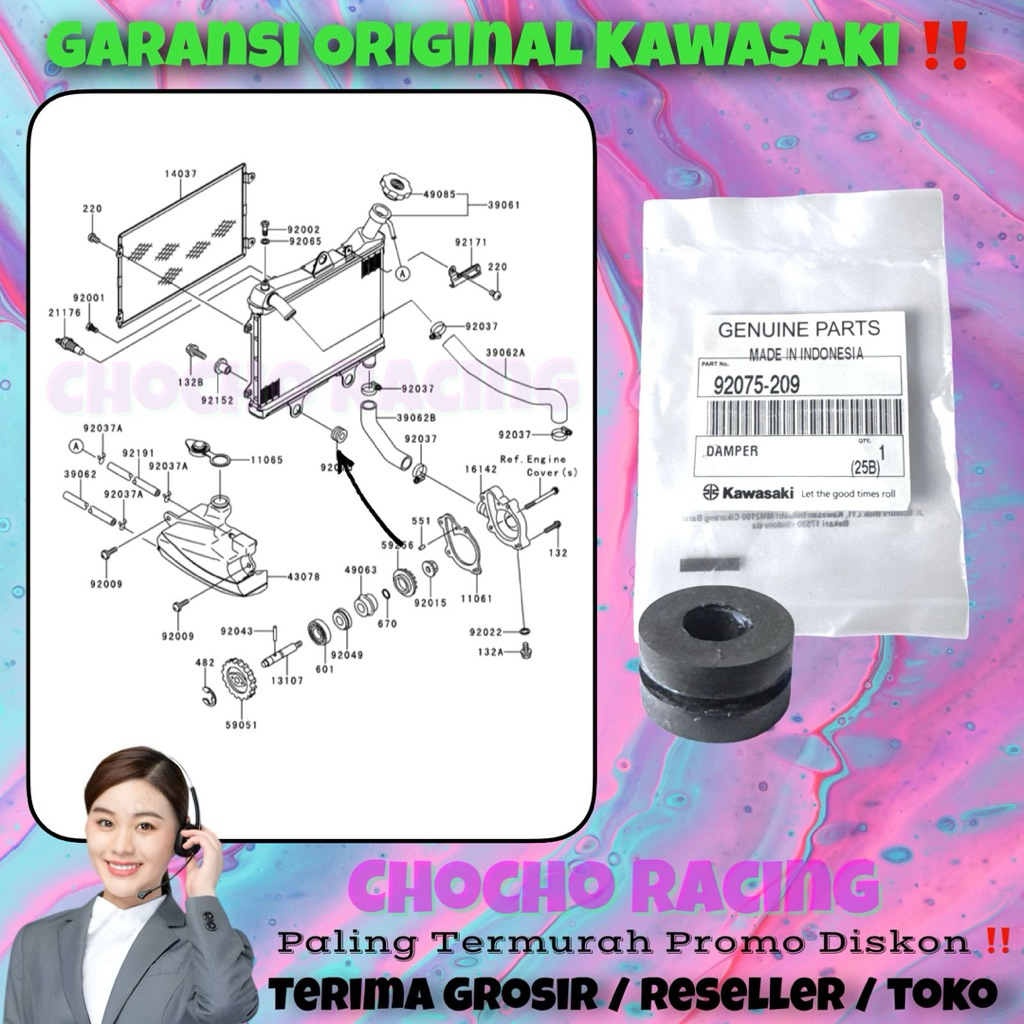 [209] PROMO DISKON - KARET DUDUKAN RADIATOR ATAS BAWAH NINJA RR OLD NEW ZX CBU KR KRR 150 ORI ASLI K