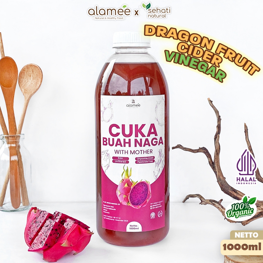 

ALAMEE Cuka Buah Naga Organik Dragon Fruit Cider Vinegar With Mother Fermentasi Probiotik 1000ml