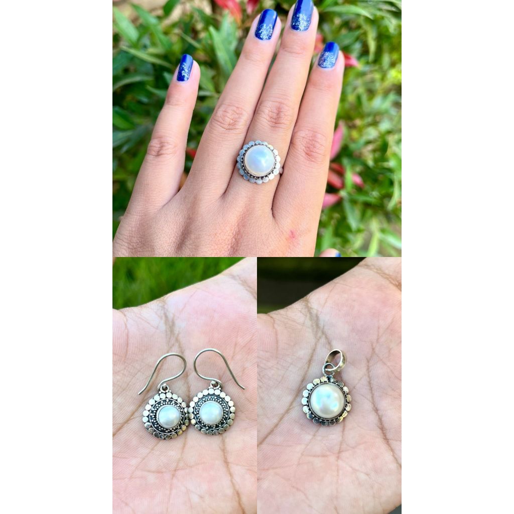 Satu set Cincin, Liontin, Anting Bun Jawan Perak Silver Bali Asli 925 Pria Wanita Perempuan Costum