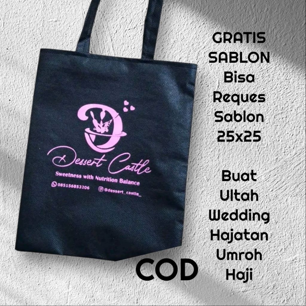

COD tas spunbond murah uk 25x25 bisa pilih warna sablon suka suka
