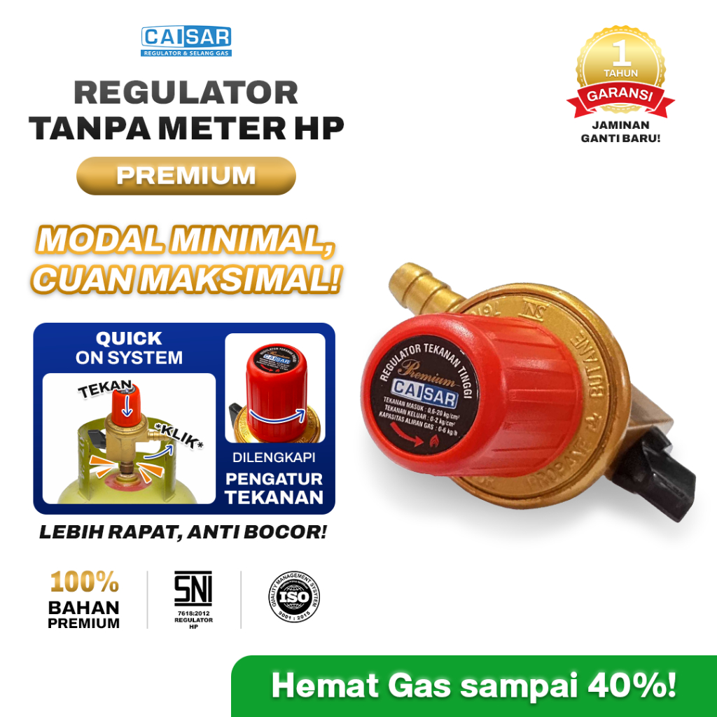 CAISAR - Regulator Kompor Gas Tanpa Meter High Pressure ANTI BOCOR | Premium SNI Pasang Aman & Mudah