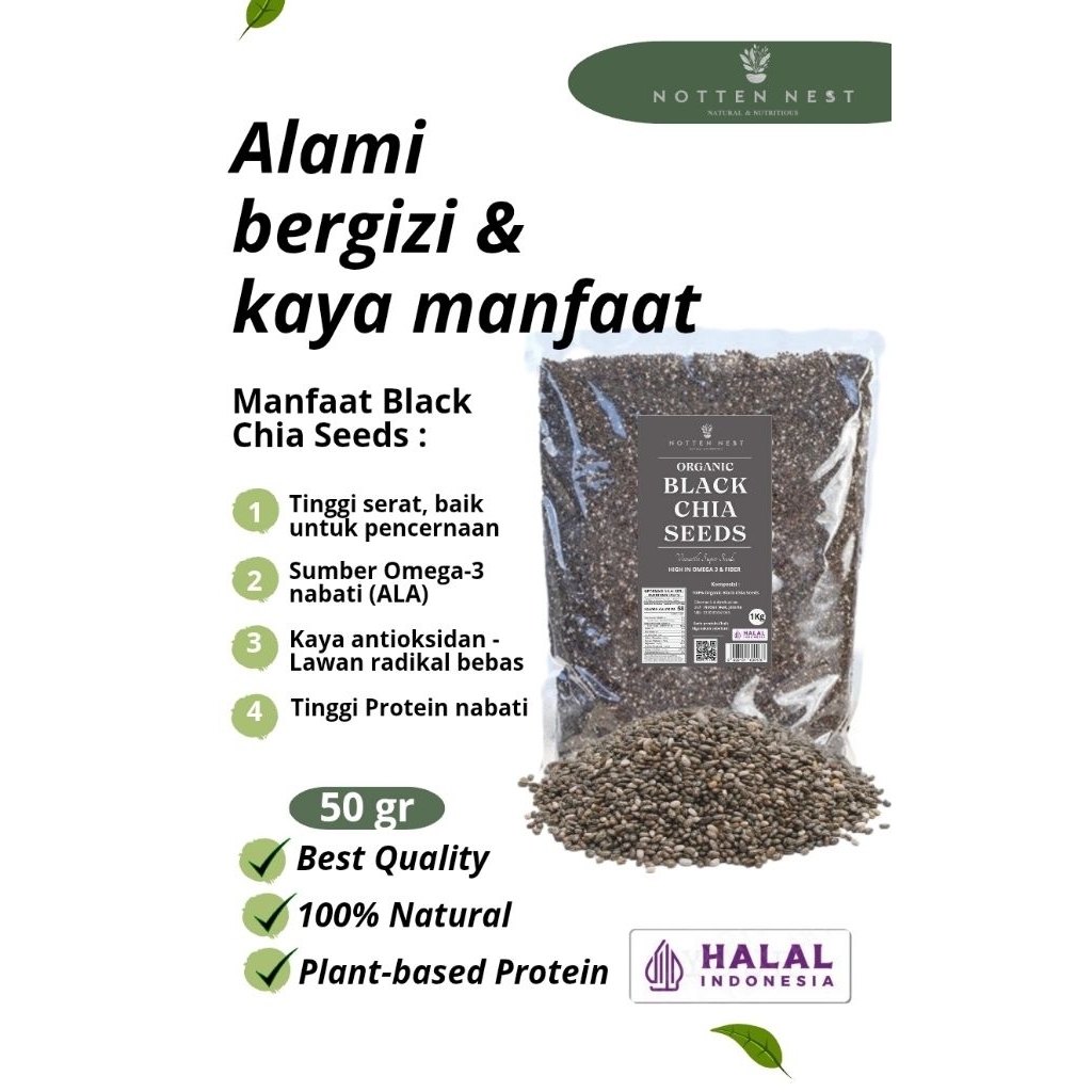 

PREMIUM ORGANIC BLACK CHIA SEEDS 50 GR - BIJI CHIA ORGANIK | SUPERFOOD TINGGI SERAT & OMEGA 3 (ALA)