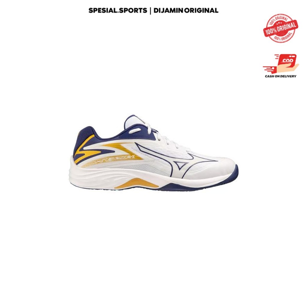 Mizuno THUNDER BLADE Z White/Gold - Sepatu Voli Original