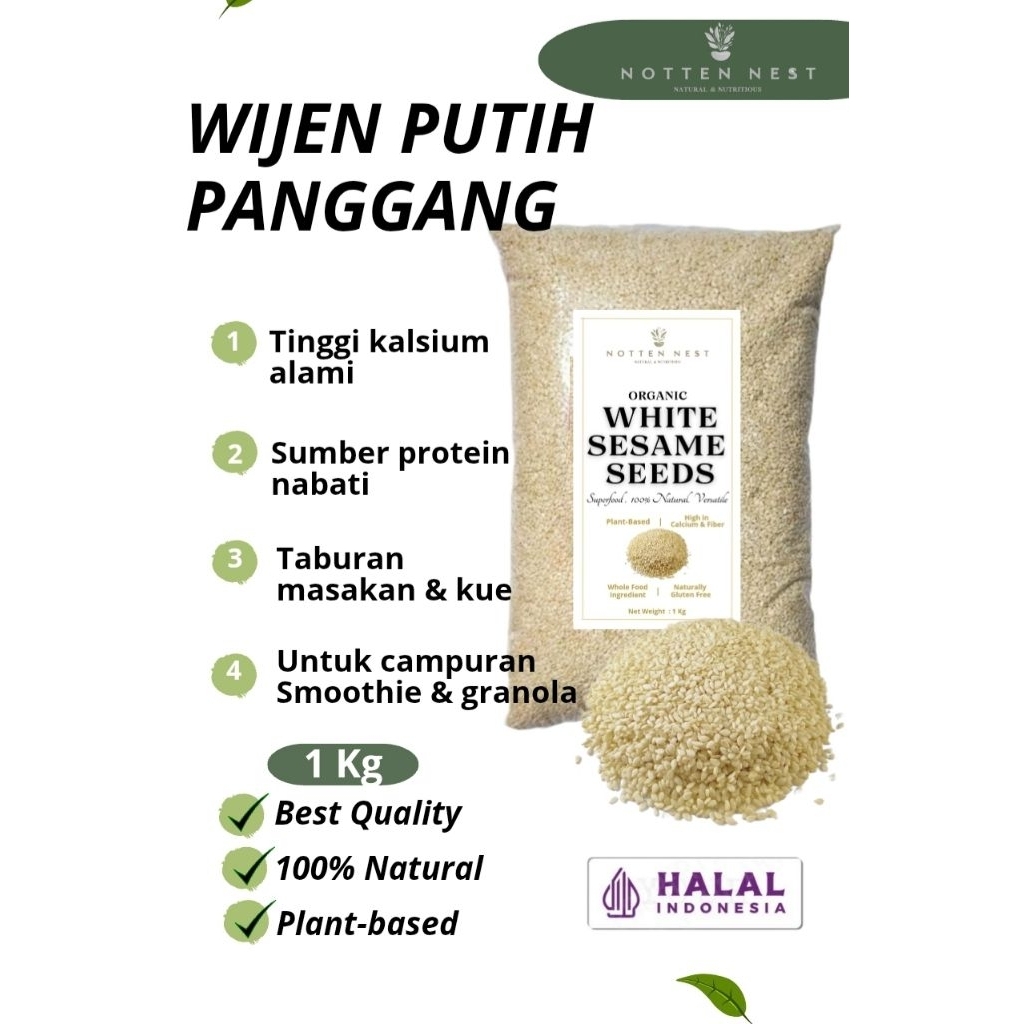 

Wijen Putih Panggang 1 kg - Biji Wijen Putih Sangrai Gurih & Wangi - Siap Pakai untuk Kue & Masakan - notten nest