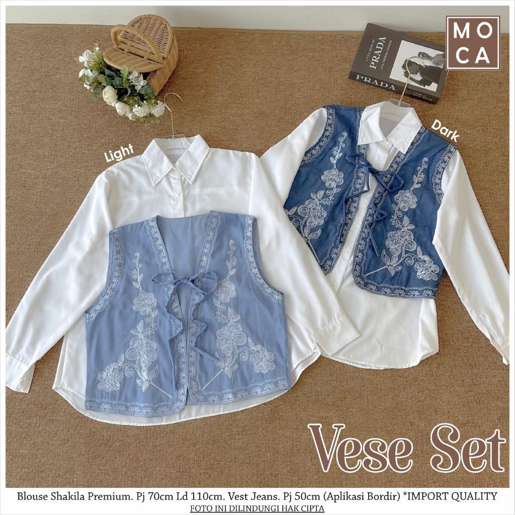 MOCA KOTAK Vese Set Blouse Shakila Lengan Panjang mix Vest Jeans Premium