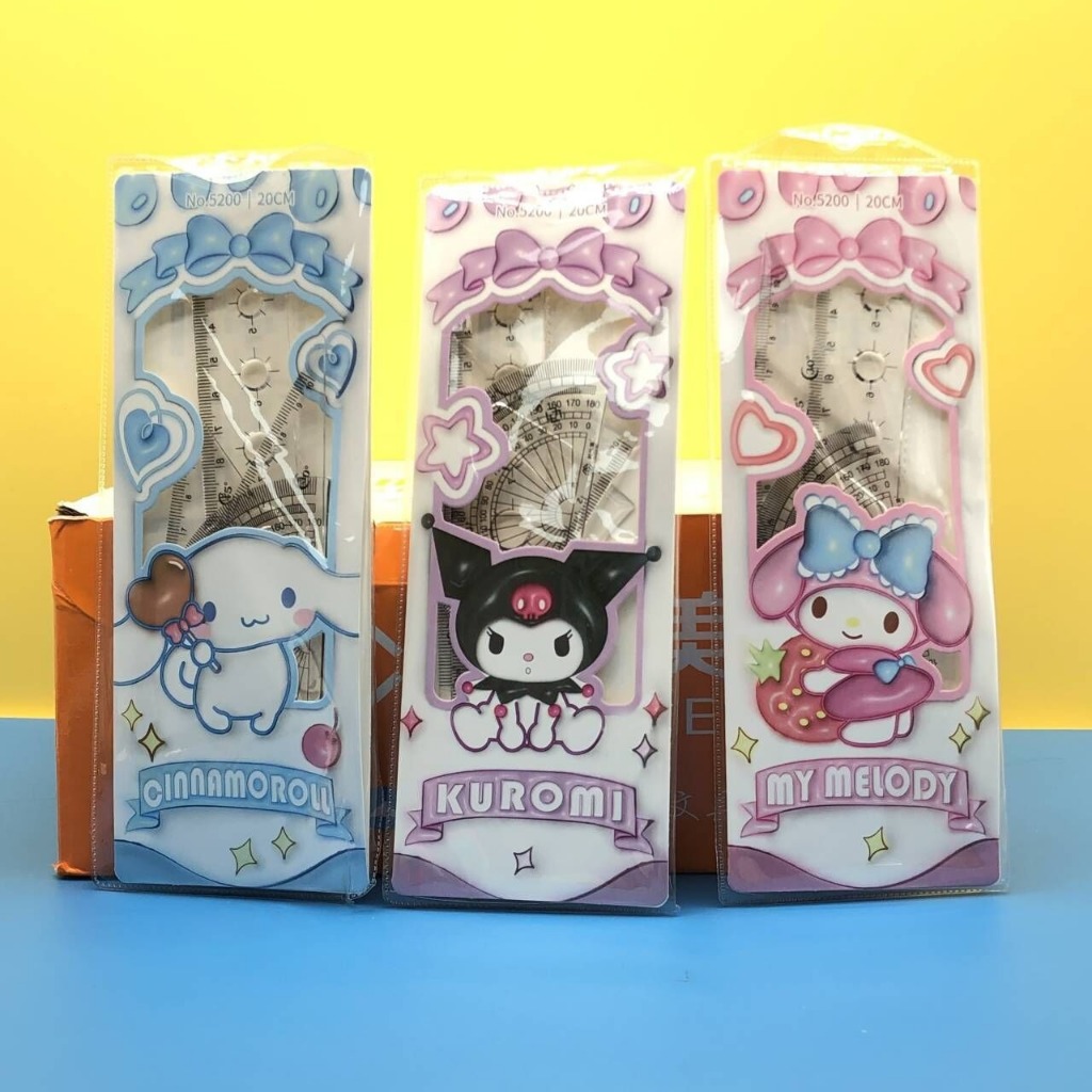 

5200 Penggaris Set 4 In 1 Karakter SANRI0 Kur0mi Penggaris Busur Bulat ISI 4 / Set Perlengkapan anak sekolah