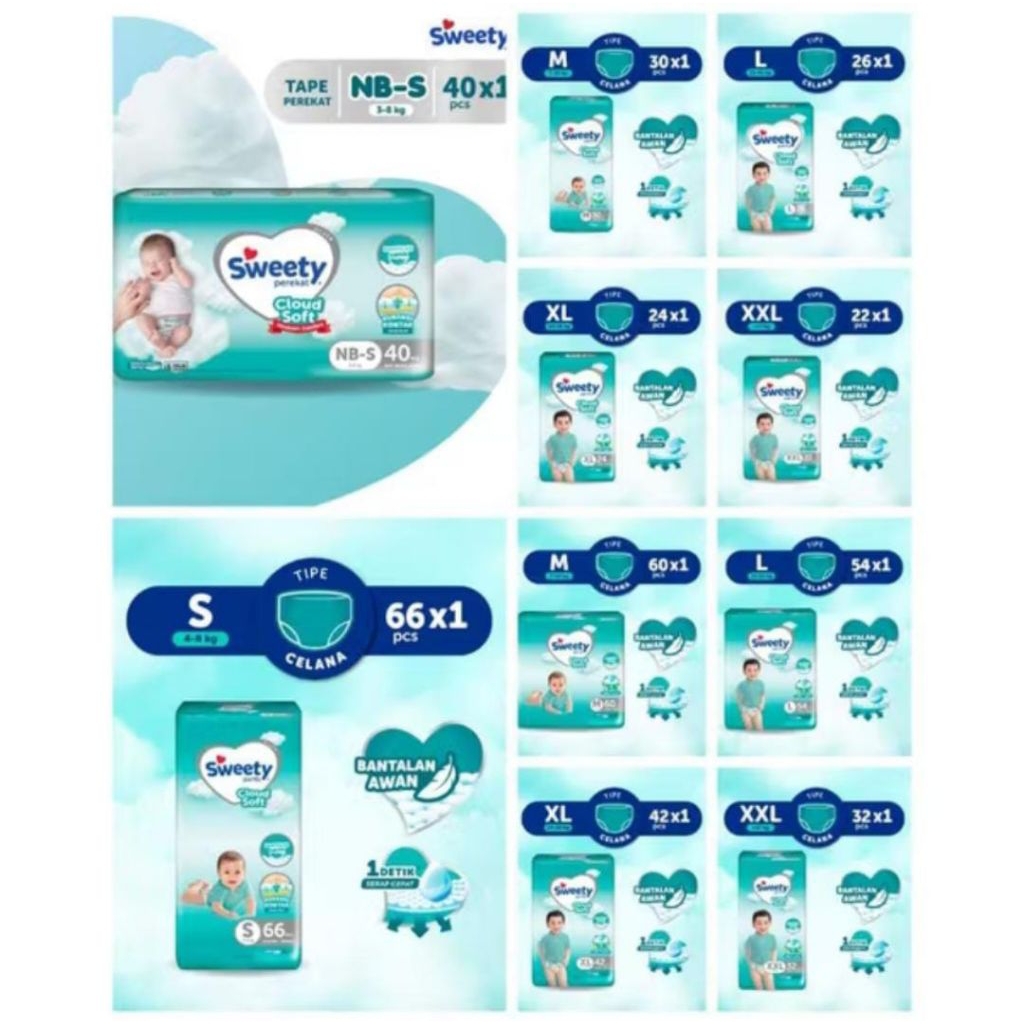 SWEETY SILVER PANTS DIAPERS POPOK CELANA/PEREKAT UKURAN NB-S40/S38/M30/L26/XL24/XXL22 SUJOE SHOP