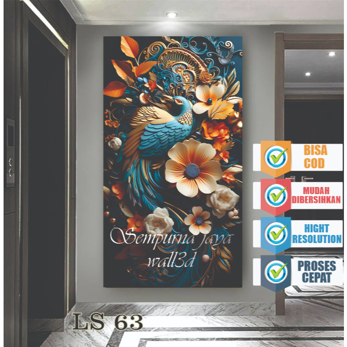 Stiker dinding motif burung merak, stiker dinding motif burung merak 3d, stiker dinding motif 3d