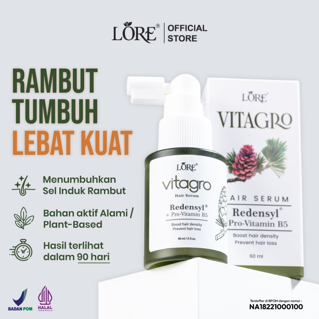 LORE Vitagro Hair Growth Serum - Vitamin Rambut Menumbuhkan Mengatasi Kebotakan, dan Rambut Pitak