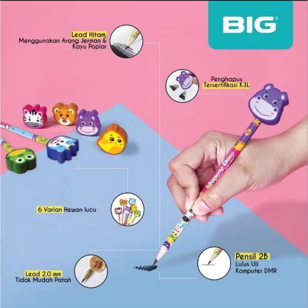 

24 Pcs BIG Pensil 2B & Penghapus Hewan Lucu Graphite Pencil PS-888