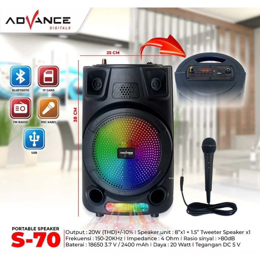 SPEAKER PORTABLE ADVANCE 8" S-70