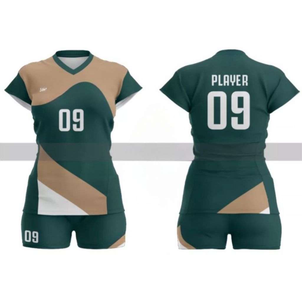 Setelan Kaos Jersey Voli Futsal Bola Cewek Perempuan Wanita Full Printing Hijau Motif / Baju Jersey 