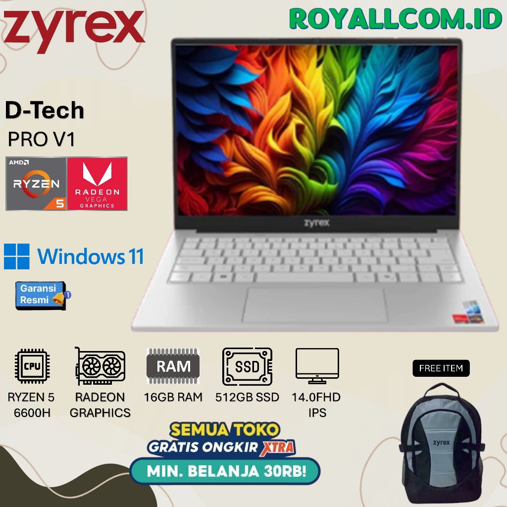 ZYREX D-TECH PRO V1 RYZEN 5 6600H 16GB 512GB W11 14.0FHD IPS BLIT