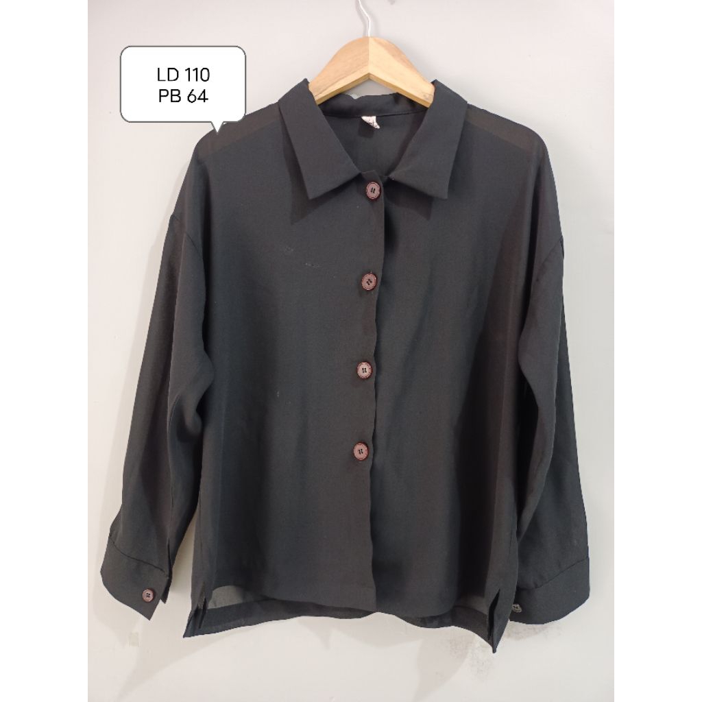 Preloved atasan wanita kemeja hitam transparan lengan panjang