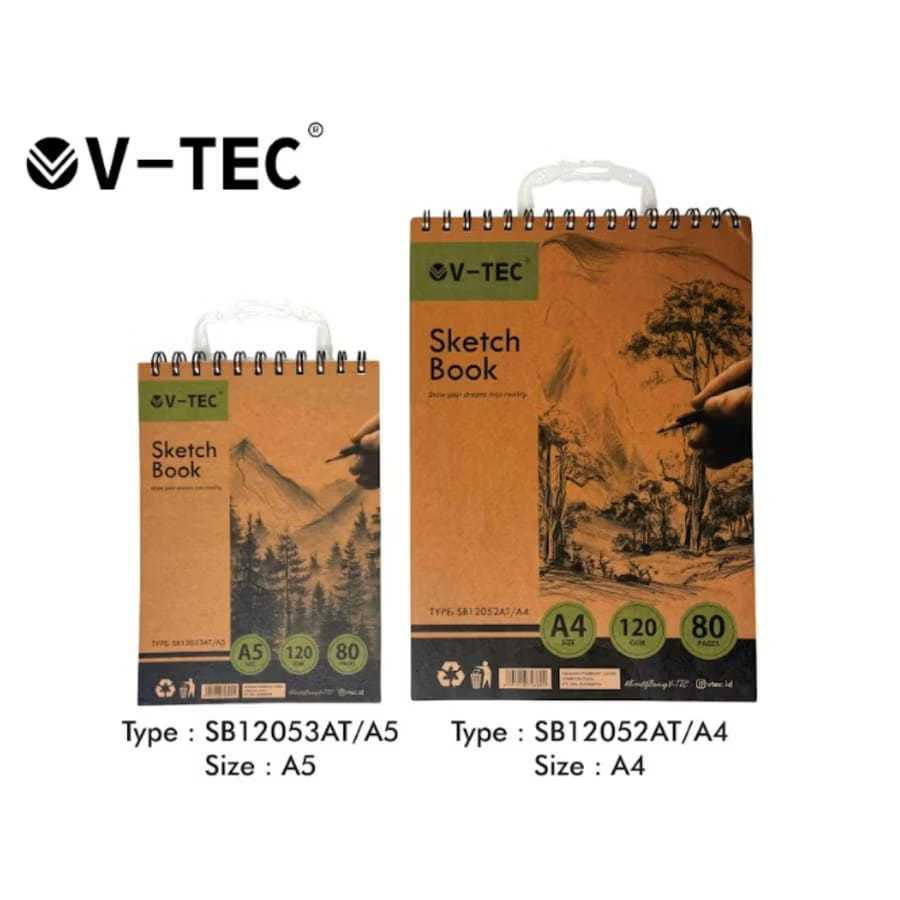 

V-Tec Sketchbook Aesthetic A5 A4 - Jilid Spiral, Kertas Tebal 120 GSM, 40 Lembar