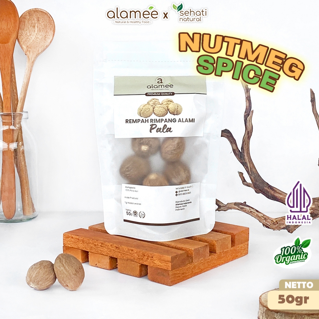 

ALAMEE Biji Pala Utuh Rempah Kering Nutmeg Whole Rimpang Organik Alami Bumbu Seasoning Masakan 50gr