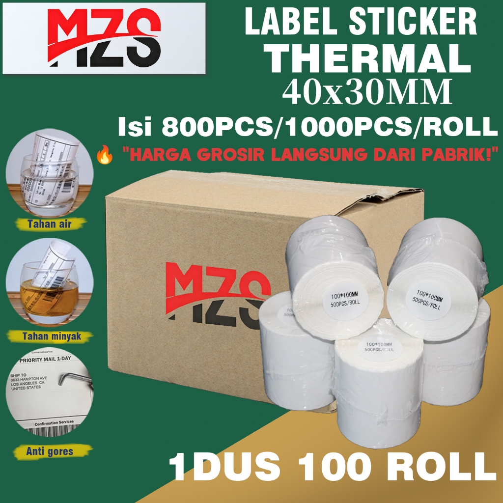 

Kertas Label Thermal 40x30 mm isi 800Pcs (1dus isi 100 roll )