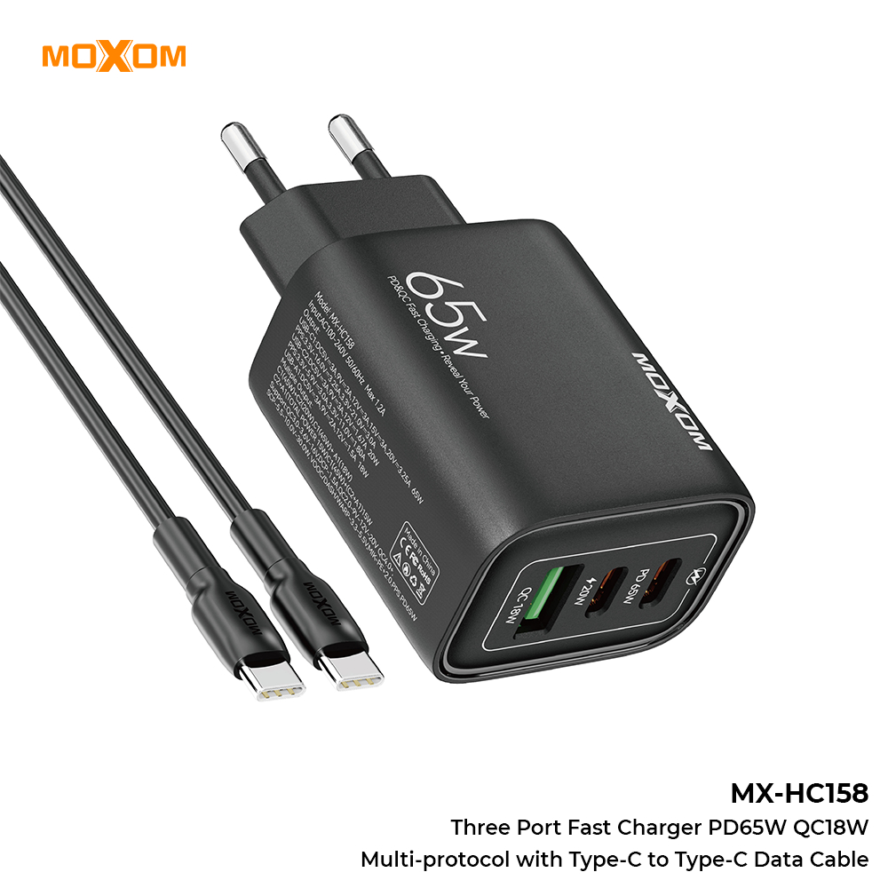 Moxom Adaptor Fast Charging 65W PD+QC Chip GaN Can Charger Laptop EU MX-HC158