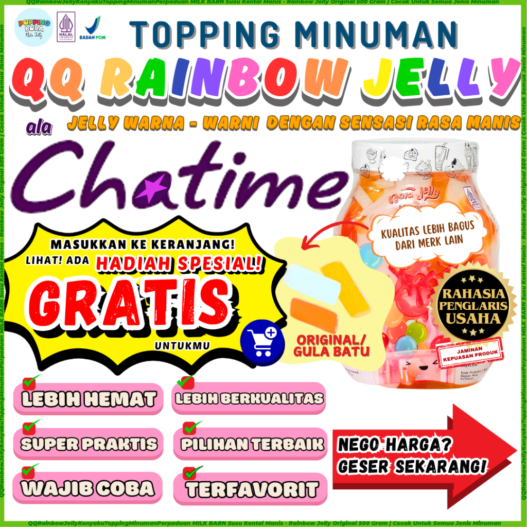 

QQRainbowJellyKonyakuToppingMinumanPerpaduan MILK BARN Susu Kental Manis - Rainbow Jelly Original 500 Gram | Cocok Untuk Semua Jenis Minuman