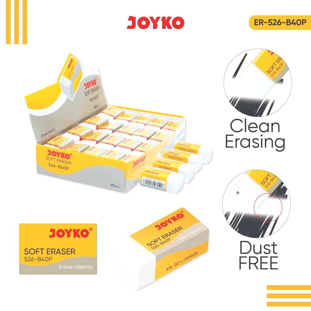 

Penghapus Joyko / Eraser Joyko 526-B40P / 1 Pack (Isi 40 Pcs)