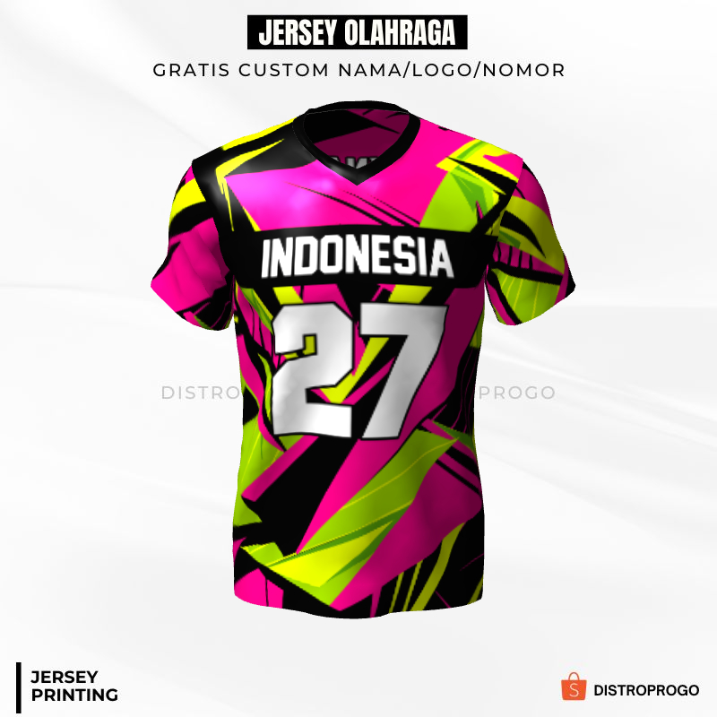 Kaos Jersey Volly, Lari, Bulutangkis - Jersey Futsal Retro Vintage Pink Hijau Hitam Motif Abstrak 61