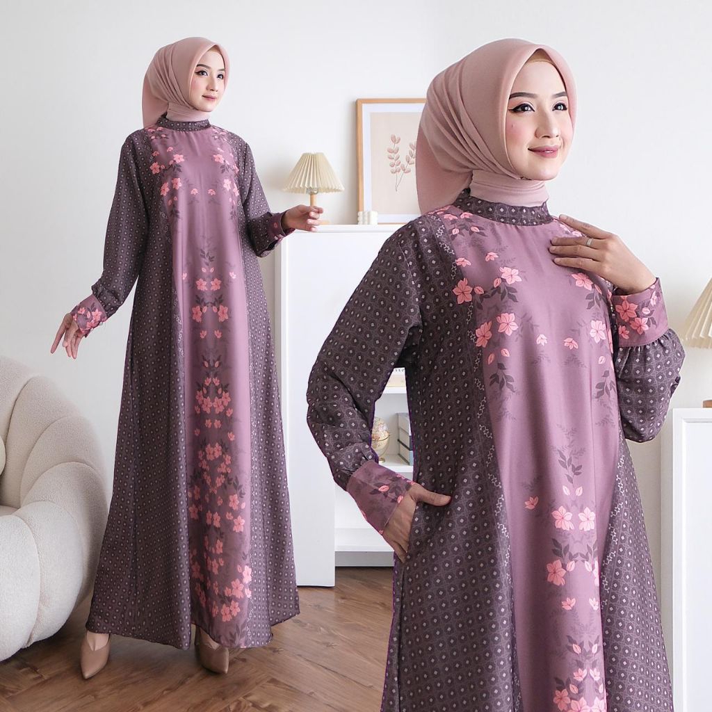 gamis silk premium motif mewah kekinian//gamis silk cocok untuk pesta