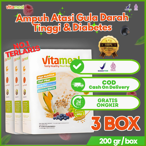 

[ HEMAT ] VItameal 3 Box Sereal Sehat Turunkan Gula Darah Kolesterol Cegah Diabetes Cocok Program Diet Bebas Kebas Vitamil Asli FITAMEAL SUPERFOOD